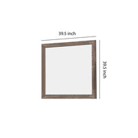 Transitional Square Shape Wooden Frame Mirror with Textured Details, Brown - BM219990