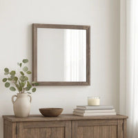 Transitional Square Shape Wooden Frame Mirror with Textured Details, Brown - BM219990