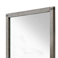 Industrial Style Wooden Frame Mirror with Metal Brackets and Rivets, Brown  - BM219993