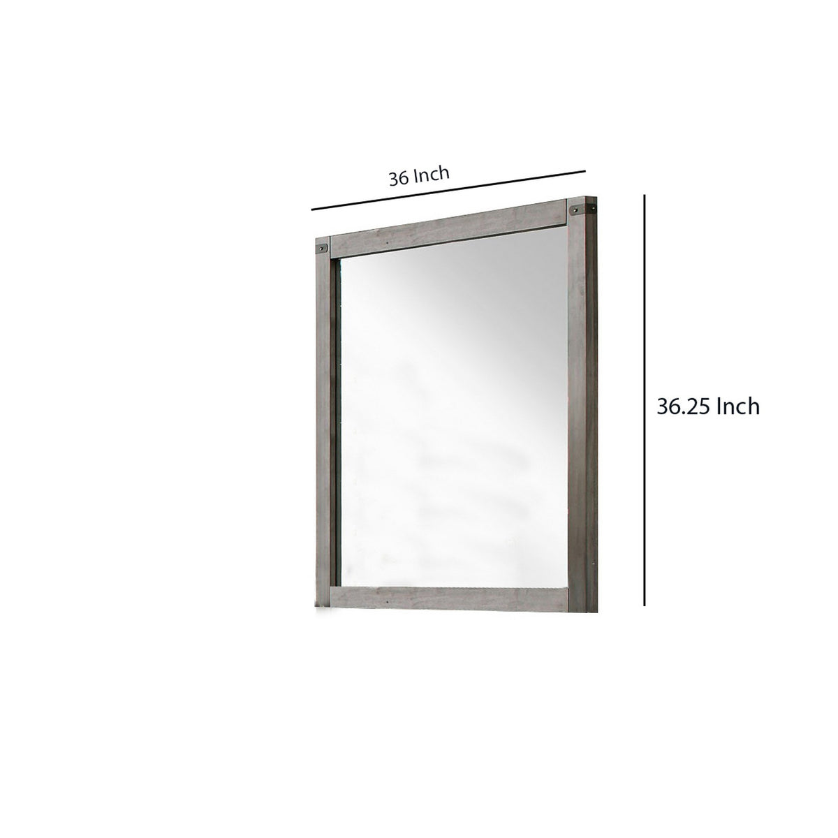 Industrial Style Wooden Frame Mirror with Metal Brackets and Rivets, Brown  - BM219993