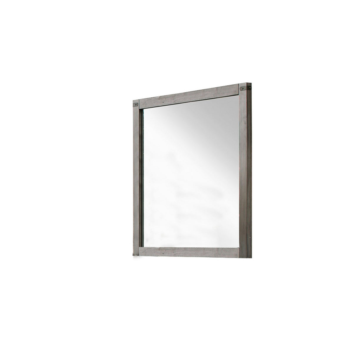 Industrial Style Wooden Frame Mirror with Metal Brackets and Rivets, Brown  - BM219993