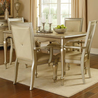 Wooden Arm Chair with Crystal Tufted Leatherette Backrest, Gold - BM219998