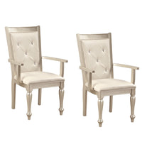 Wooden Arm Chair with Crystal Tufted Leatherette Backrest, Gold - BM219998