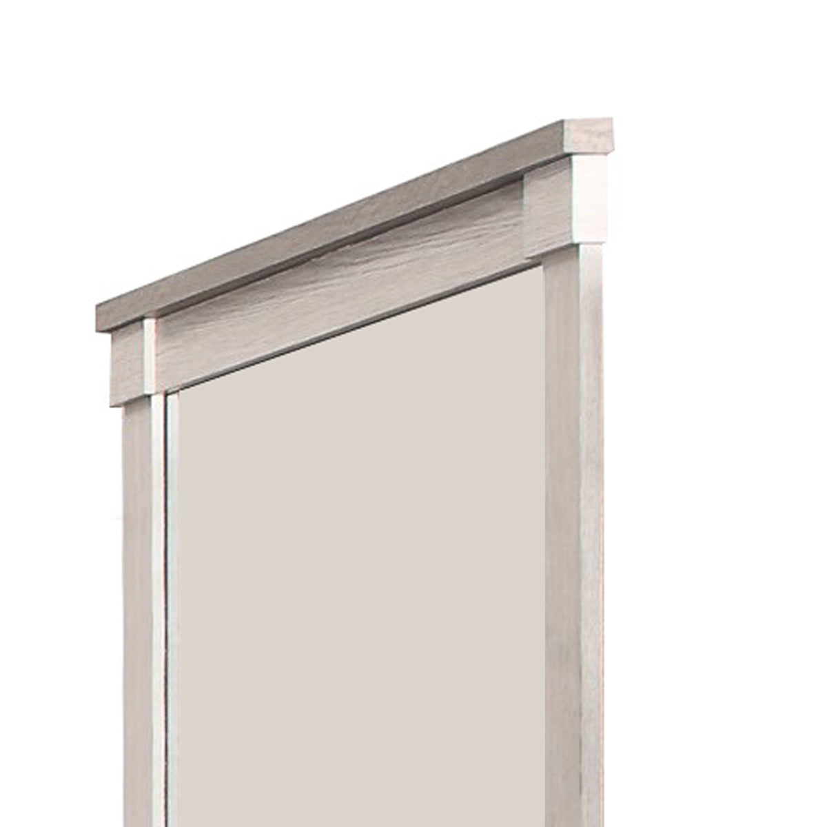 Transitional Style Wooden Frame Mirror with Projected Top, White  - BM220003