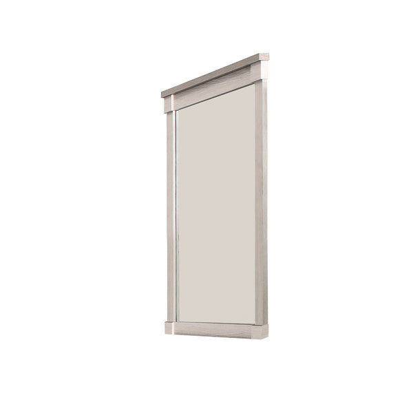 Transitional Style Wooden Frame Mirror with Projected Top, White  - BM220003