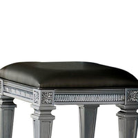 Wooden Vanity Stool wit Leatherette Seat and Faux Crystal Accents, Gray - BM220011