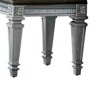 Wooden Vanity Stool wit Leatherette Seat and Faux Crystal Accents, Gray - BM220011