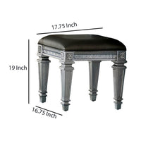 Wooden Vanity Stool wit Leatherette Seat and Faux Crystal Accents, Gray - BM220011