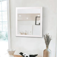 Transitional Square Mirror with Wooden Encasing and Convex Edges, White - BM220061