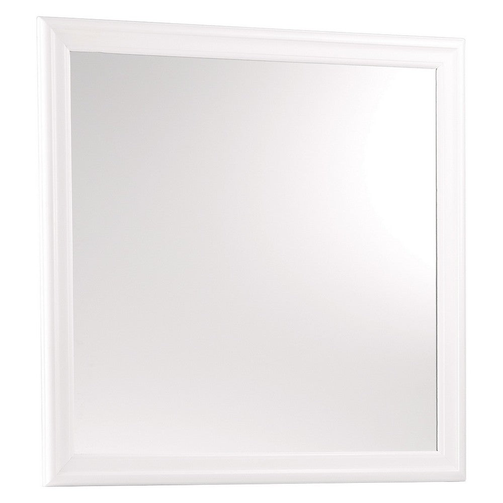 Transitional Square Mirror with Wooden Encasing and Convex Edges, White - BM220061