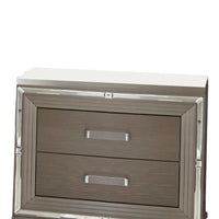 Textured Front 2 Drawer Nightstand with Beveled Mirror Trim, Silver - BM220073