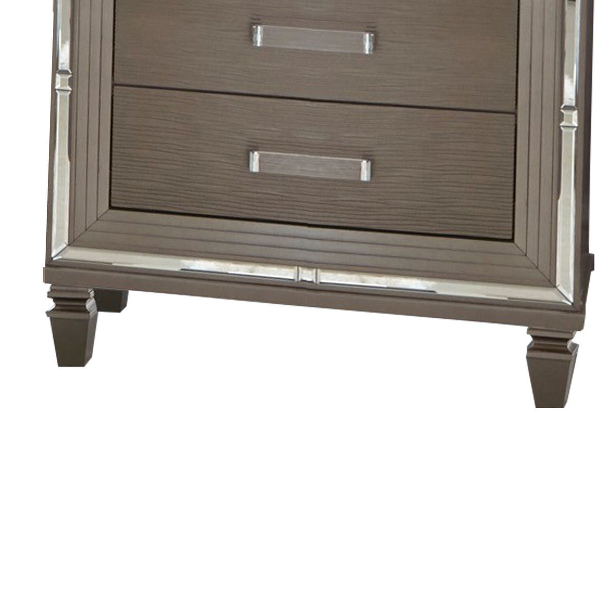 Textured Front 2 Drawer Nightstand with Beveled Mirror Trim, Silver - BM220073