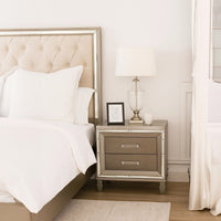 Textured Front 2 Drawer Nightstand with Beveled Mirror Trim, Silver - BM220073