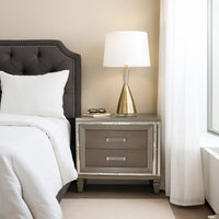 Textured Front 2 Drawer Nightstand with Beveled Mirror Trim, Silver - BM220073