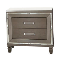 Textured Front 2 Drawer Nightstand with Beveled Mirror Trim, Silver - BM220073