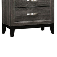 2 Drawer Nightstand with Grain Details and Tapered Legs,Dark Gray and Black - BM220080