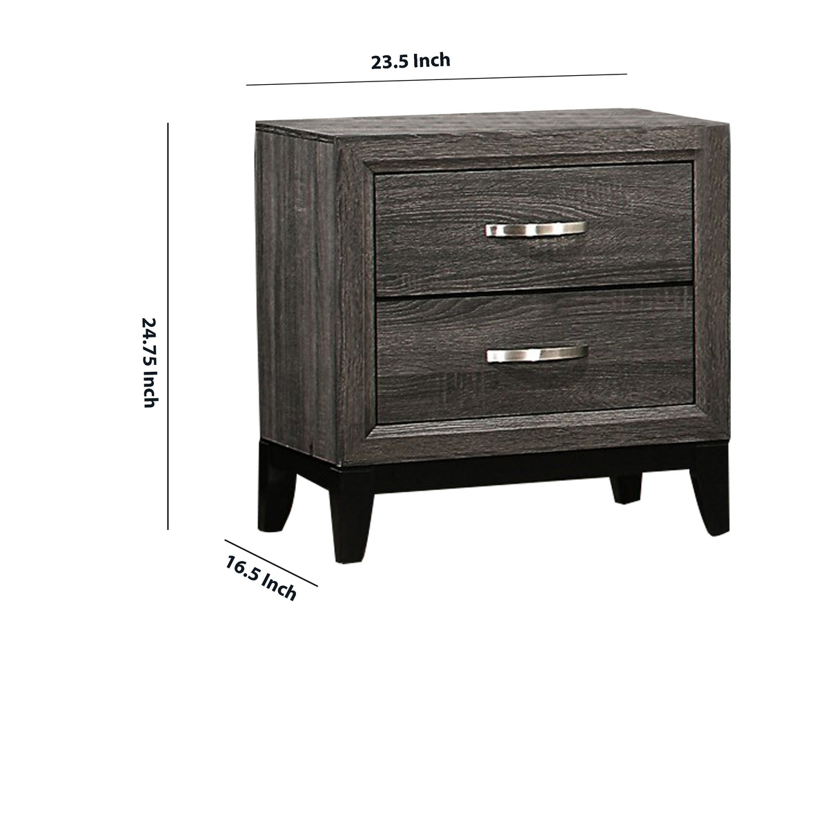 2 Drawer Nightstand with Grain Details and Tapered Legs,Dark Gray and Black - BM220080