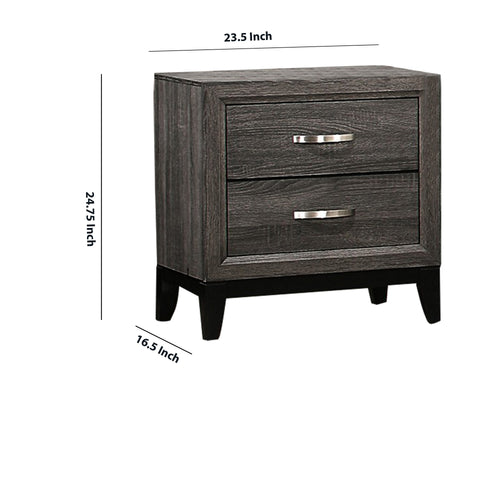 2 Drawer Nightstand with Grain Details and Tapered Legs,Dark Gray and Black - BM220080