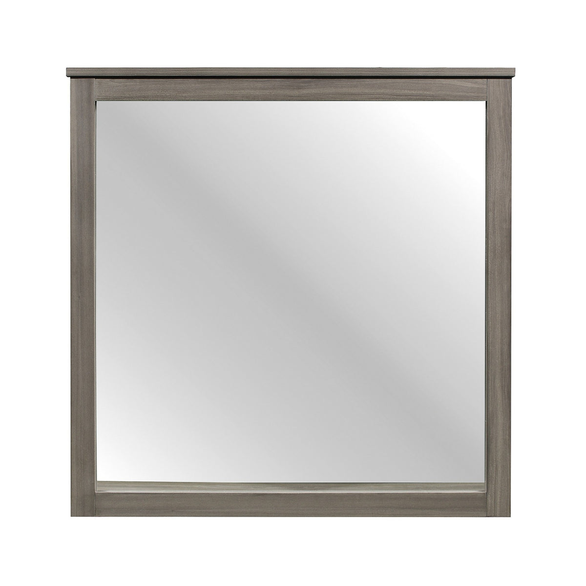 Square Wooden Frame Mirror with Grain Details, Dark Gray and Silver  - BM220082