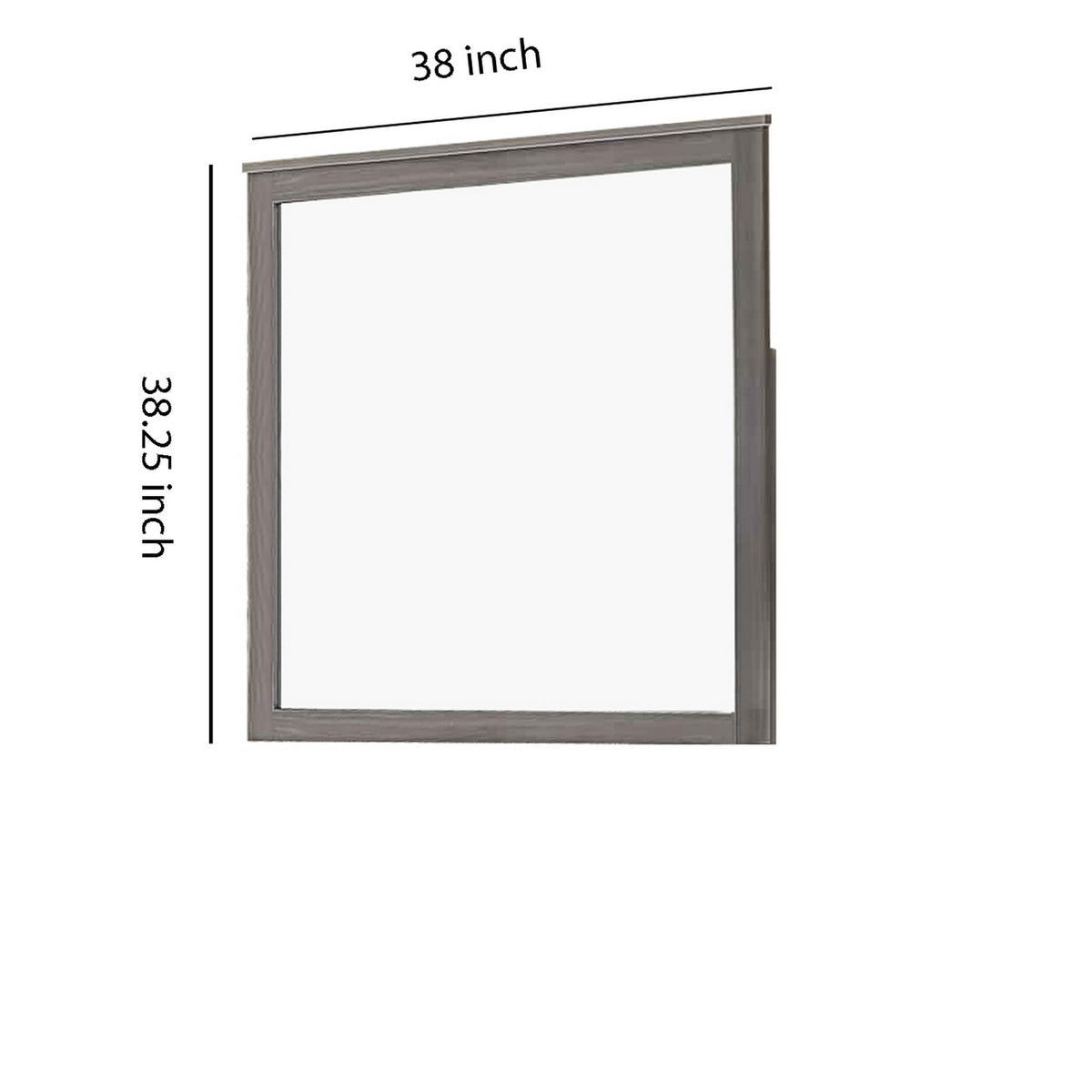 Square Wooden Frame Mirror with Grain Details, Dark Gray and Silver  - BM220082