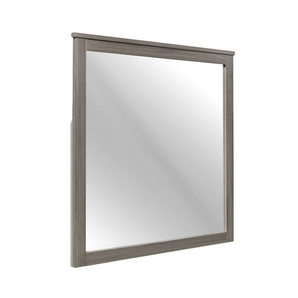 Square Wooden Frame Mirror with Grain Details, Dark Gray and Silver  - BM220082