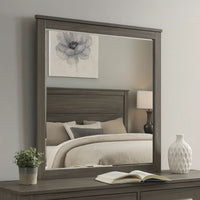 Square Wooden Frame Mirror with Grain Details, Dark Gray and Silver  - BM220082