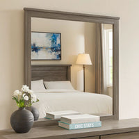 Square Wooden Frame Mirror with Grain Details, Dark Gray and Silver  - BM220082