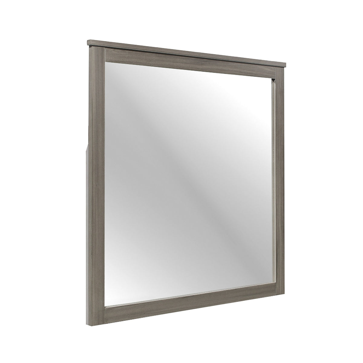 Square Wooden Frame Mirror with Grain Details, Dark Gray and Silver  - BM220082