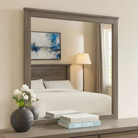 Square Wooden Frame Mirror with Grain Details, Dark Gray and Silver  - BM220082