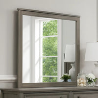 Square Wooden Frame Mirror with Grain Details, Dark Gray and Silver  - BM220082