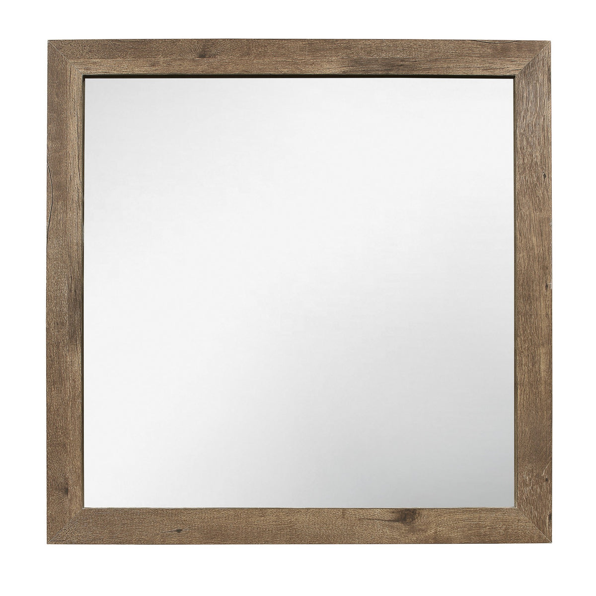 Square Wooden Frame Mirror with Rough Hewn Saw Texture, Brown and Silver  - BM220083