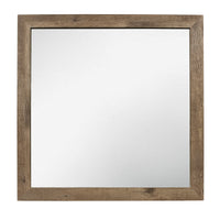 Square Wooden Frame Mirror with Rough Hewn Saw Texture, Brown and Silver  - BM220083