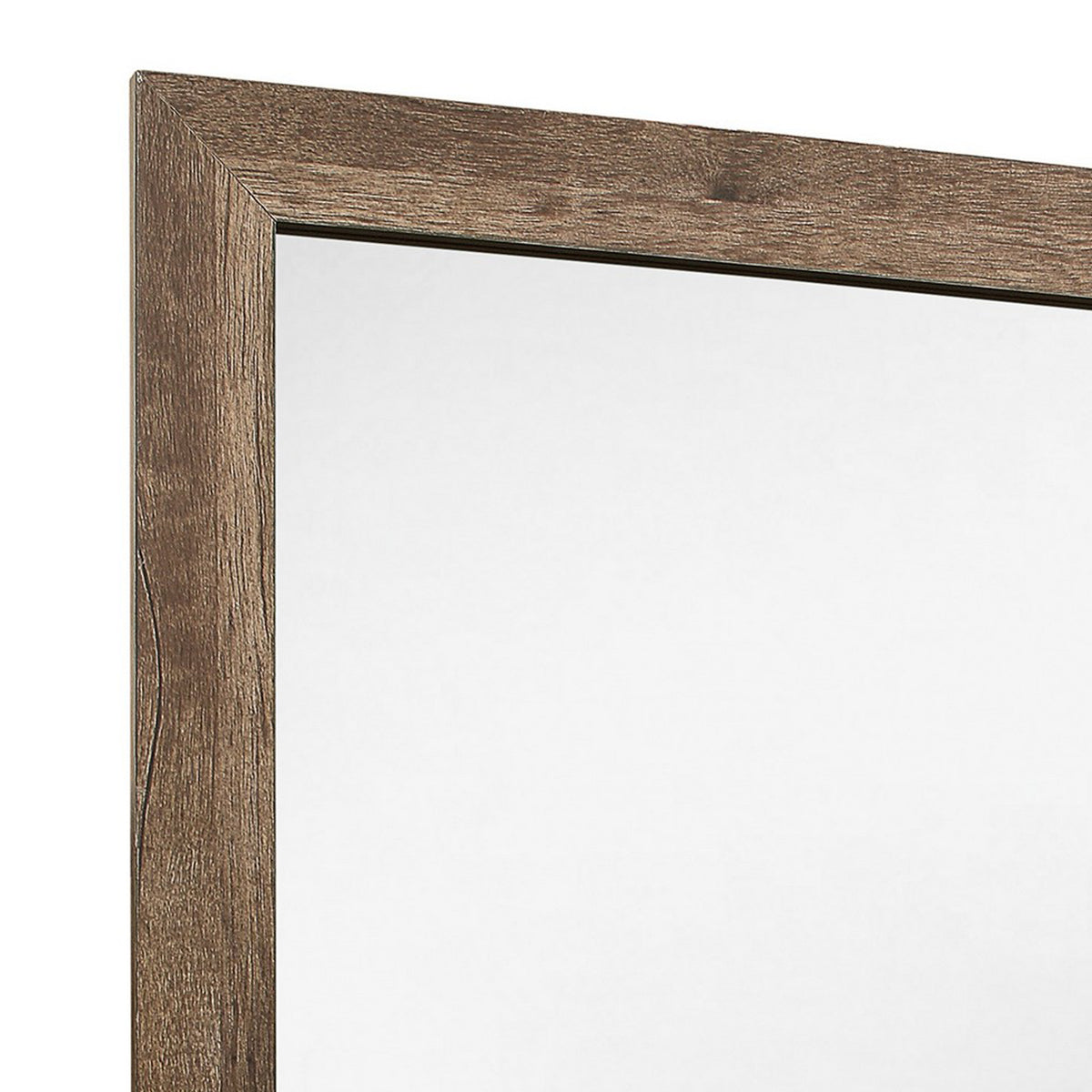 Square Wooden Frame Mirror with Rough Hewn Saw Texture, Brown and Silver  - BM220083