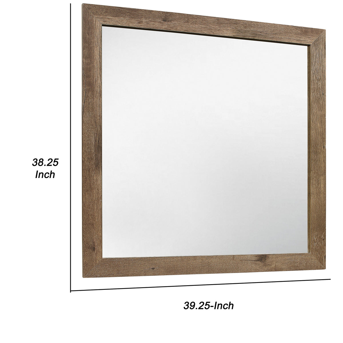Square Wooden Frame Mirror with Rough Hewn Saw Texture, Brown and Silver  - BM220083
