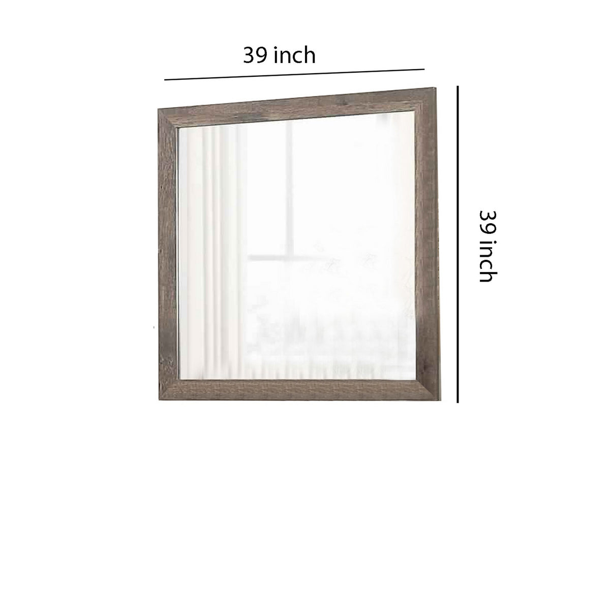 Square Wooden Frame Mirror with Rough Hewn Saw Texture, Brown and Silver  - BM220083