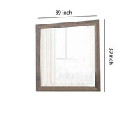 Square Wooden Frame Mirror with Rough Hewn Saw Texture, Brown and Silver  - BM220083