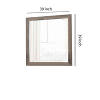 Square Wooden Frame Mirror with Rough Hewn Saw Texture, Brown and Silver  - BM220083