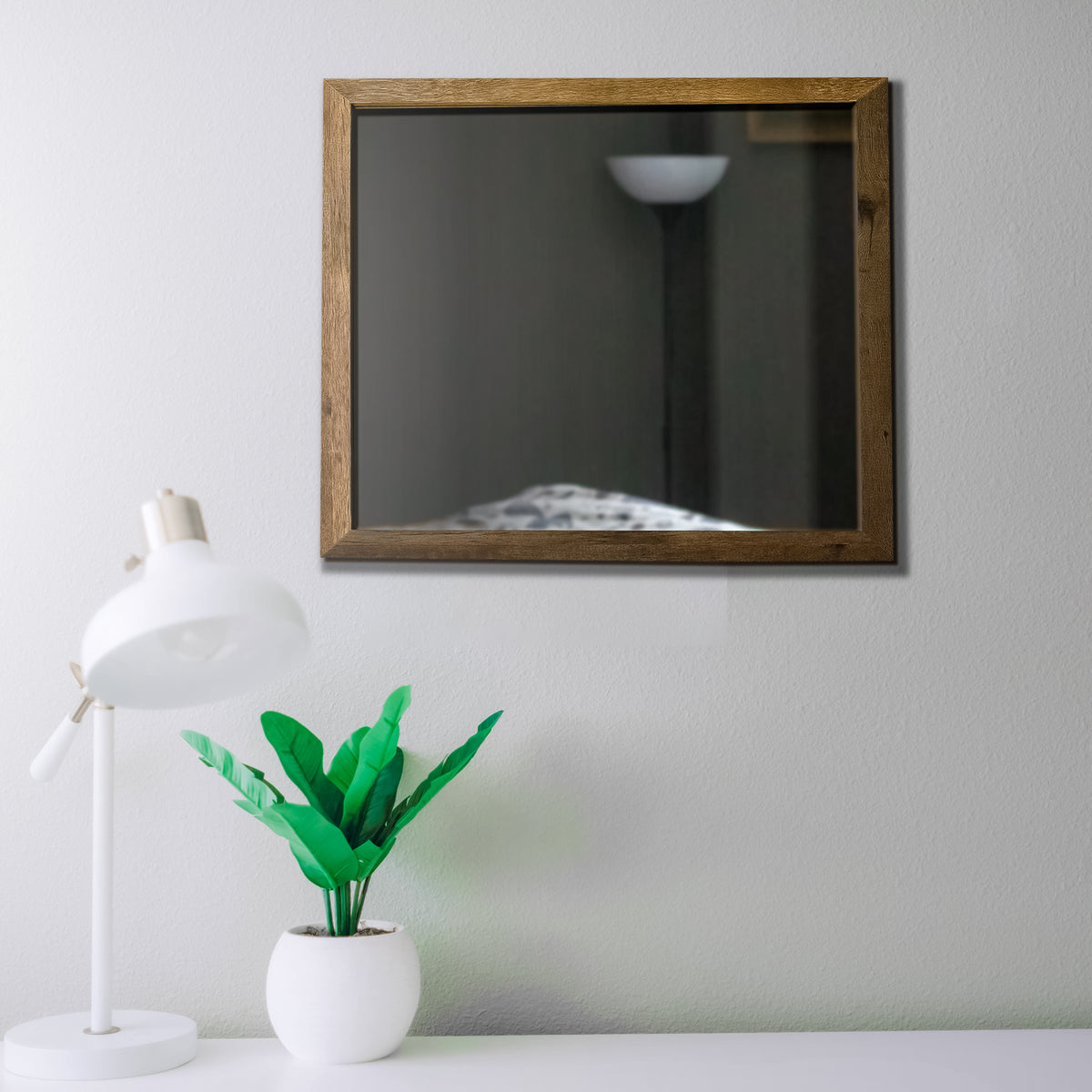 Square Wooden Frame Mirror with Rough Hewn Saw Texture, Brown and Silver  - BM220083