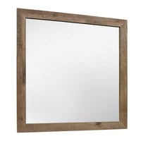 Square Wooden Frame Mirror with Rough Hewn Saw Texture, Brown and Silver  - BM220083