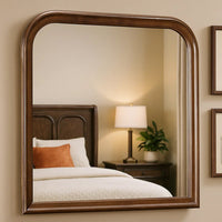 Arched Molded Design Wooden Frame Mirror, Cherry Brown and Silver - BM220090