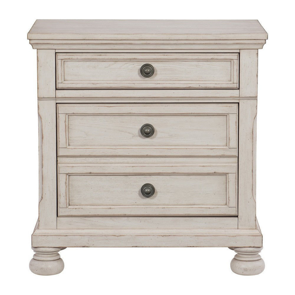 Cottage 2 Drawer Nightstand with Molded Details and Bun feet, Antique White - BM220093