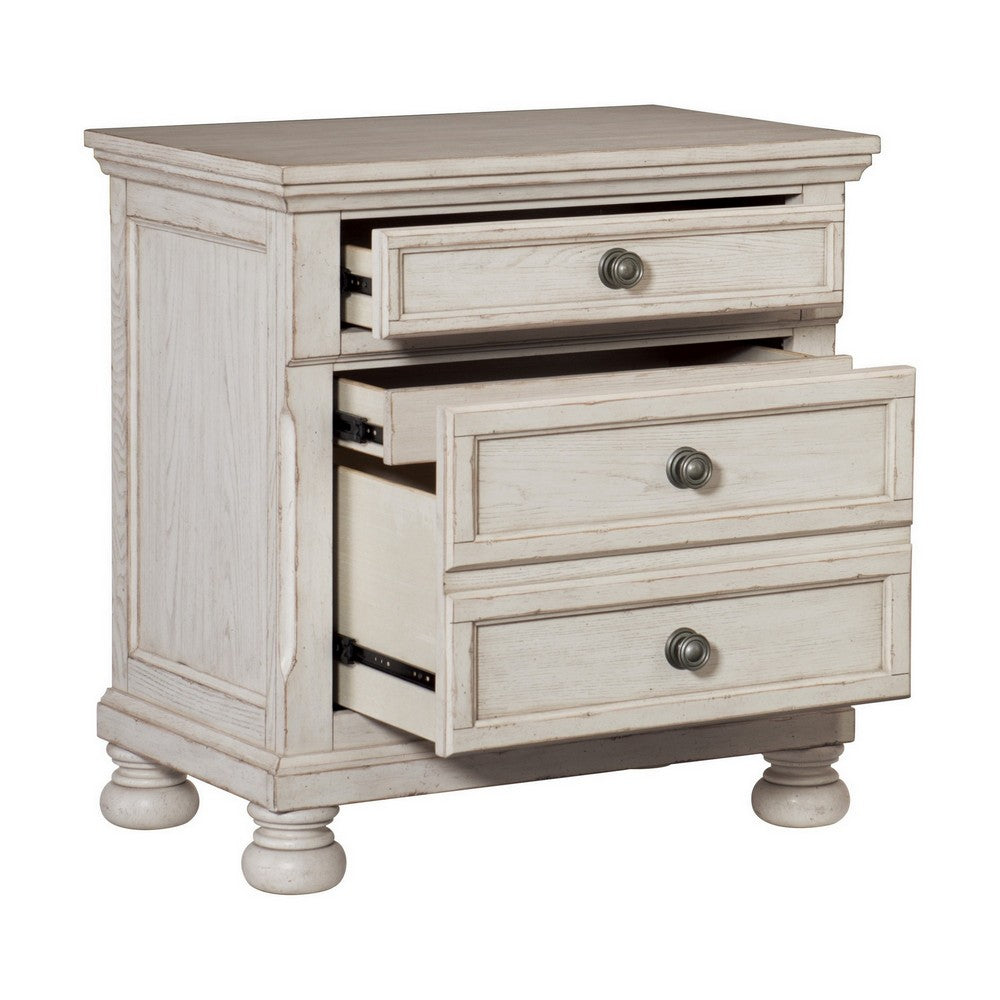 Cottage 2 Drawer Nightstand with Molded Details and Bun feet, Antique White - BM220093