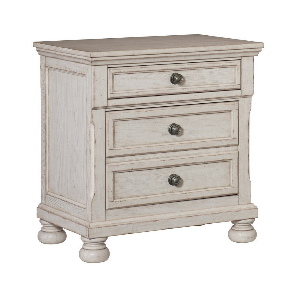 Cottage 2 Drawer Nightstand with Molded Details and Bun feet, Antique White - BM220093