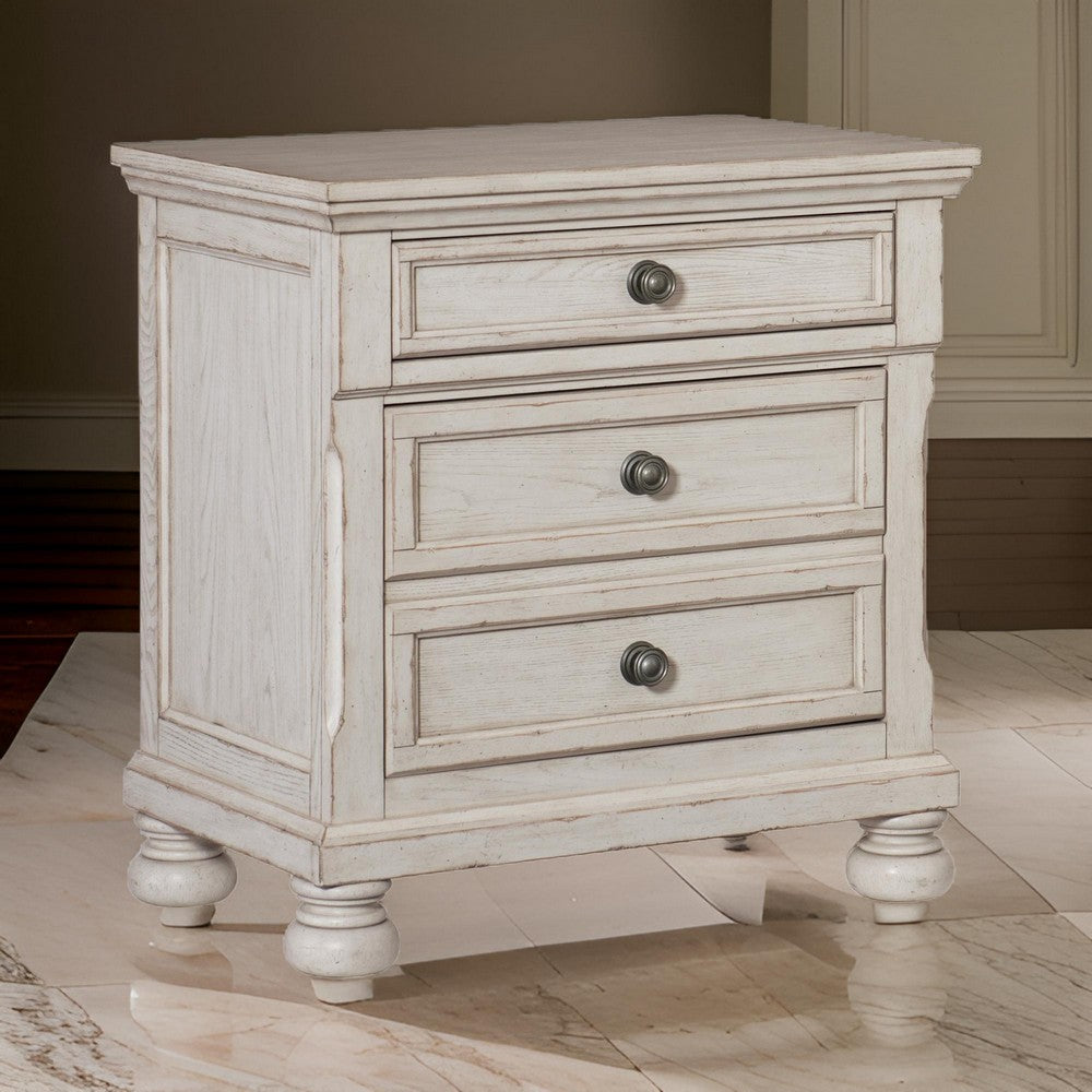 Cottage 2 Drawer Nightstand with Molded Details and Bun feet, Antique White - BM220093