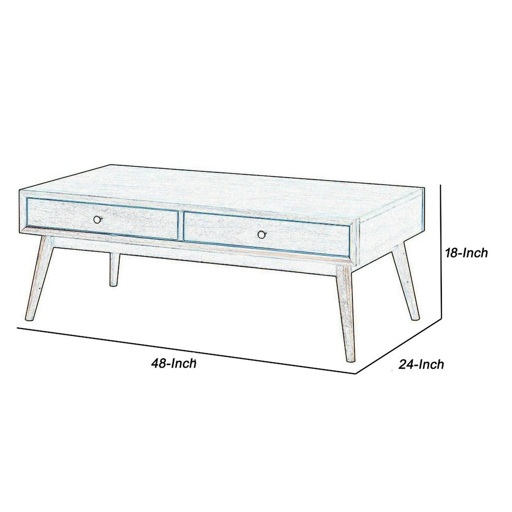 2 Drawer Wooden Coffee Table with Splayed Legs, Walnut Brown - BM220118