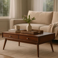 2 Drawer Wooden Coffee Table with Splayed Legs, Walnut Brown - BM220118
