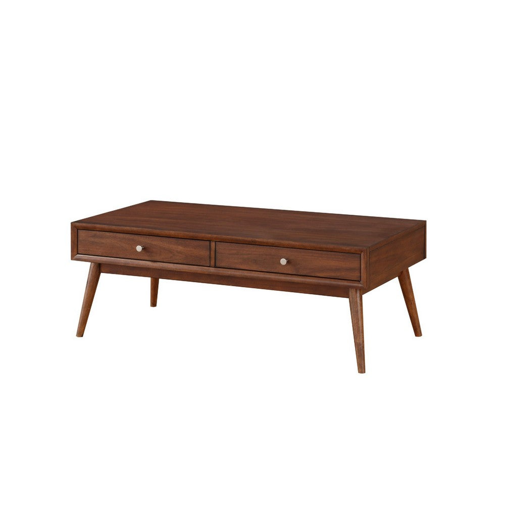 2 Drawer Wooden Coffee Table with Splayed Legs, Walnut Brown - BM220118