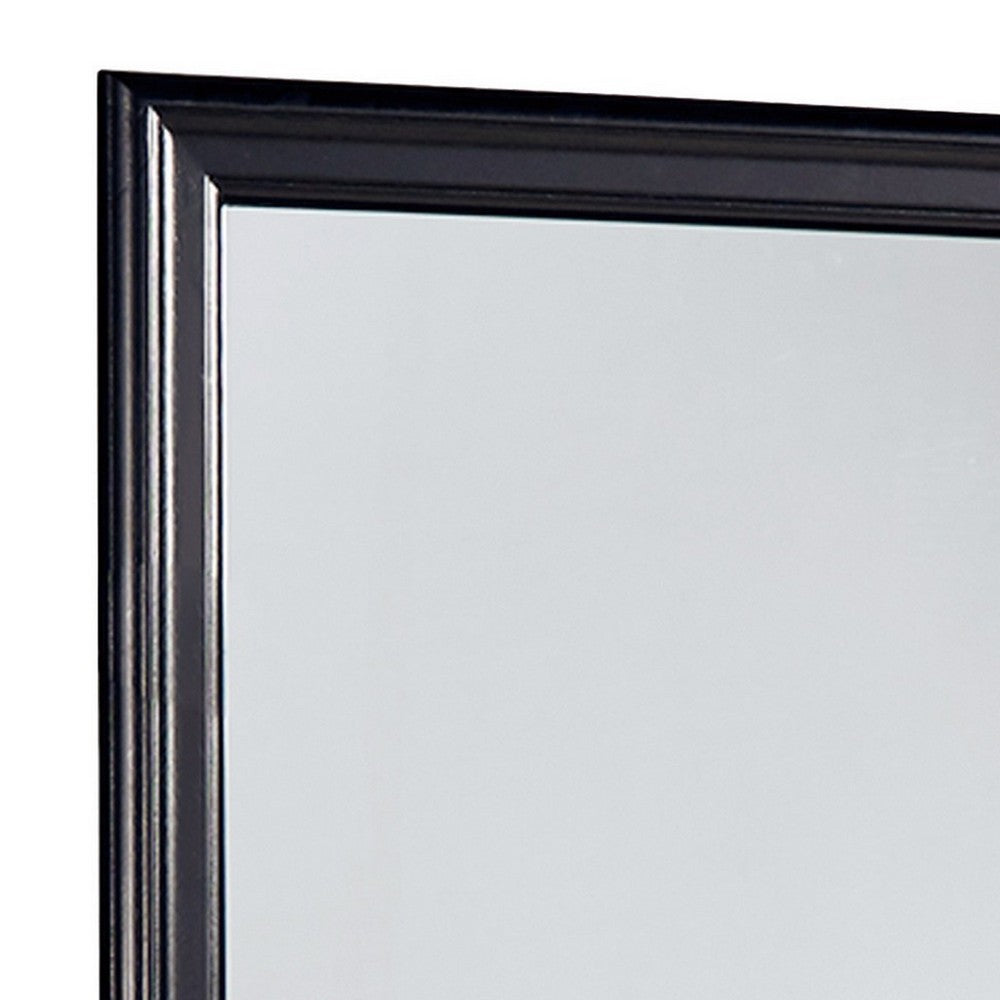 Wooden Frame Mirror with Mounting Hardware, Black and Silver - BM220169