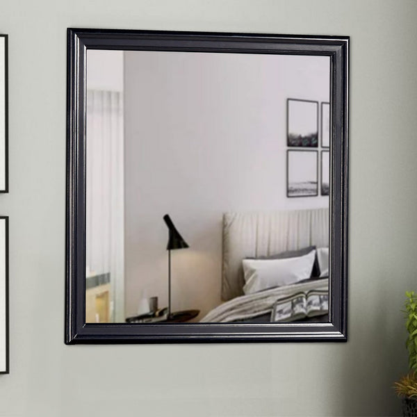 Wooden Frame Mirror with Mounting Hardware, Black and Silver - BM220169