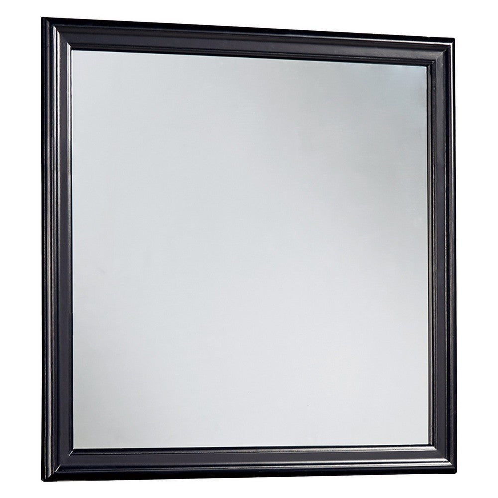 Wooden Frame Mirror with Mounting Hardware, Black and Silver - BM220169